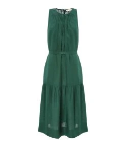 Vanessa Bruno Robe Midi Roema Lin Vert Fonce