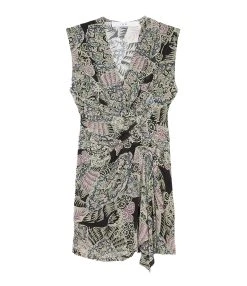 IRO Robe Rolina Soie Imprimé Vert