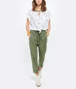 XIRENA Pantalon Fin Draper Coton Vert Olive -ANINE BING Boutique xiren look20210323 78