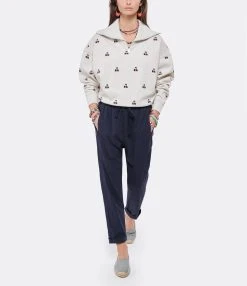 XIRENA Pantalon Fin Draper Coton Bleu Navy -ANINE BING Boutique xiren look20220125 324