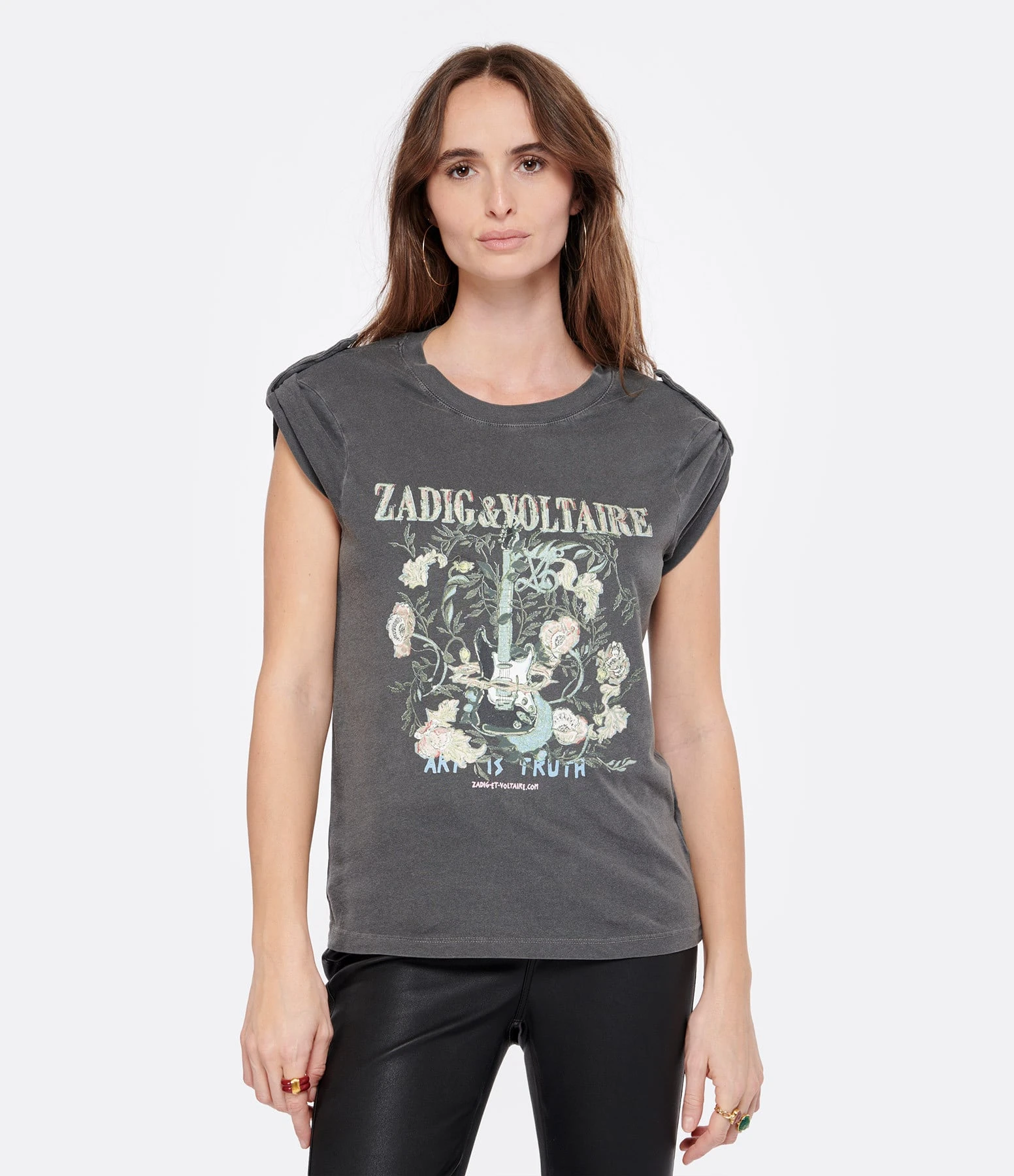 Zadig & Voltaire Tee-shirt Donate Guitare Coton Carbone 4 Zadig & Voltaire Tee-shirt Donate Guitare Coton Carbone – Image 2