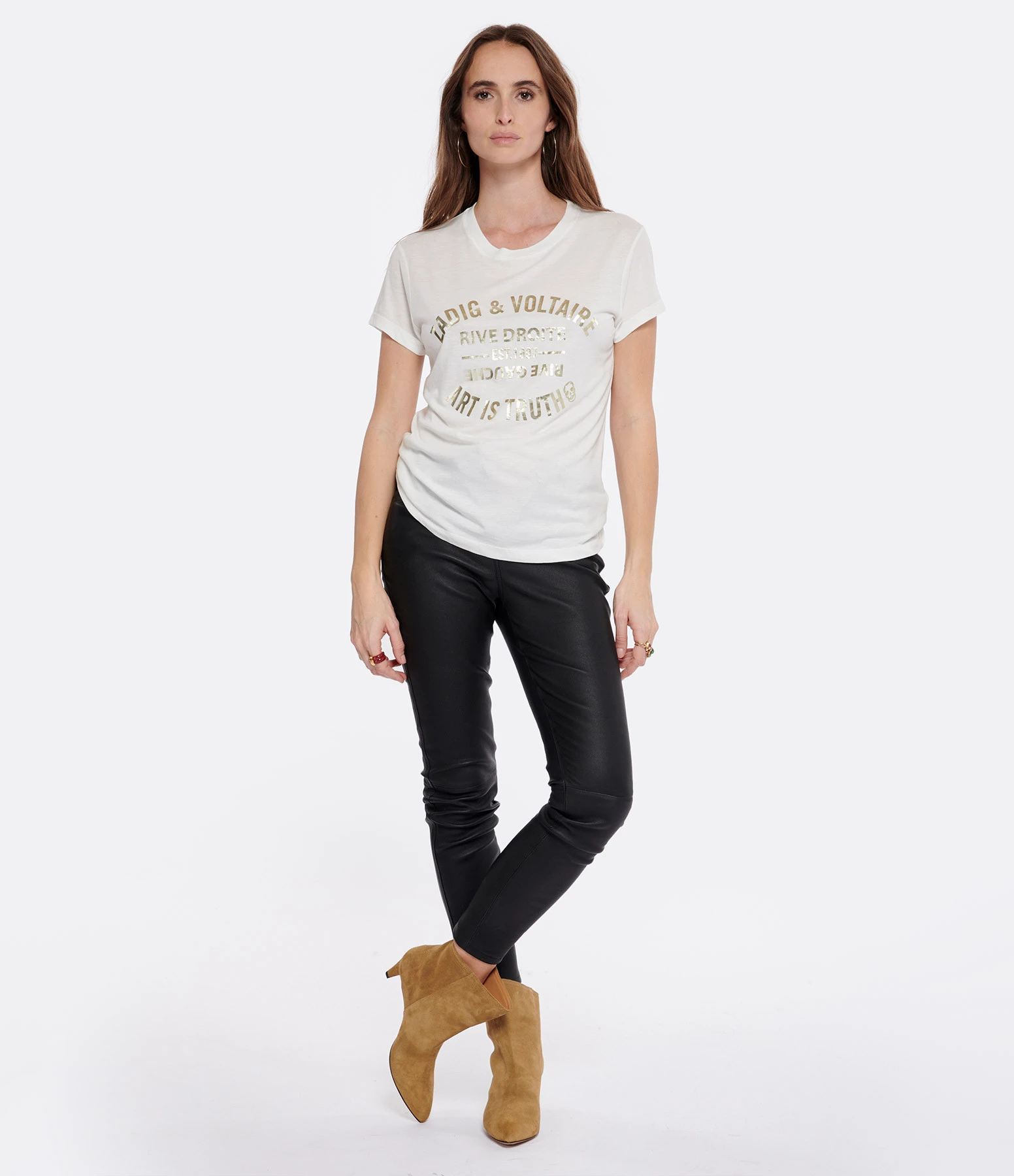 Zadig & Voltaire Tee-shirt Walk Blason Coton Blanc Doré 5 Zadig & Voltaire Tee-shirt Walk Blason Coton Blanc Doré – Image 3