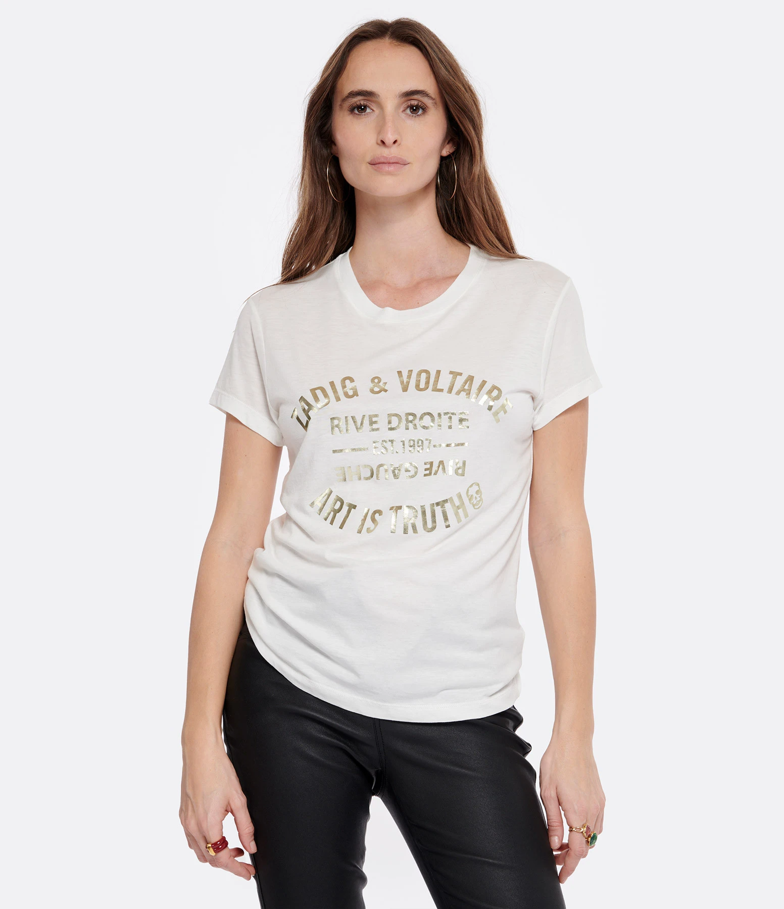Zadig & Voltaire Tee-shirt Walk Blason Coton Blanc Doré 4 Zadig & Voltaire Tee-shirt Walk Blason Coton Blanc Doré – Image 2