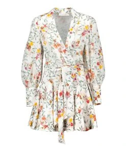 Zimmermann Mini Robe Portefeuille Lin Imprimé