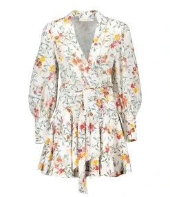 Zimmermann Mini Robe Portefeuille Lin Imprimé