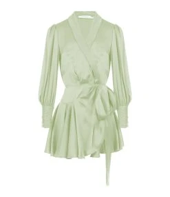 Zimmermann Robe Wrap Soie Vert Clair