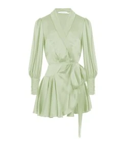 Zimmermann Robe Wrap Soie Vert Clair